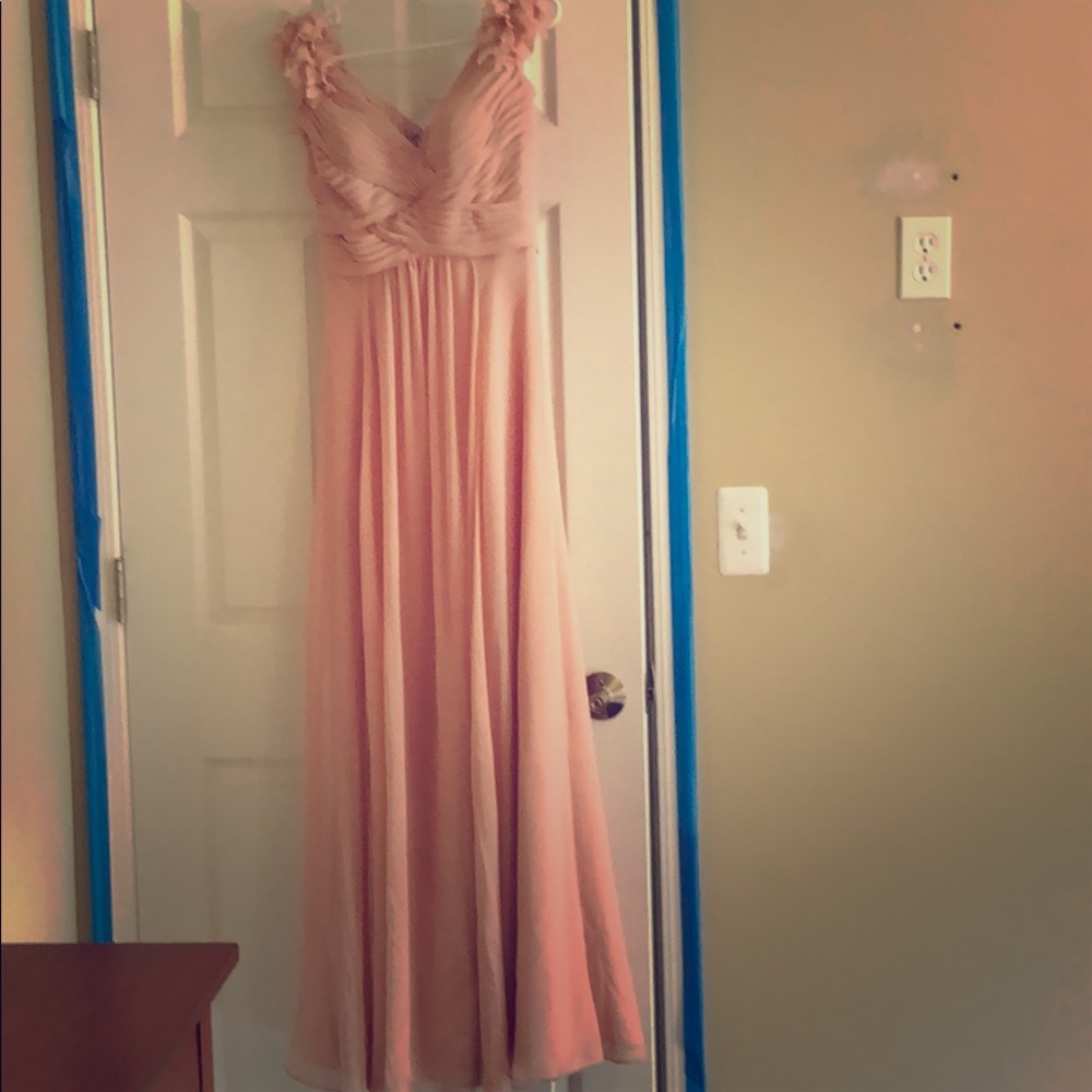 Blush pink V-neck bridesmaid dress